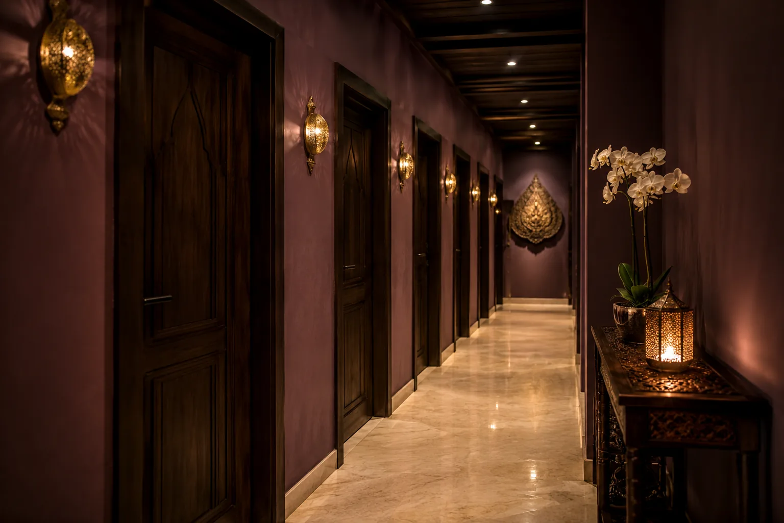 Masaj odalarının koridoru — Lila Spa, Florya misafirlerine hizmet veren salon
